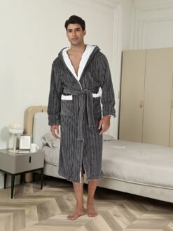 Alternative view of Thick Night-robe Flannel Men's Long Hooded Lace Bathrobe