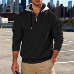Light-luxury Commuter-style Long-sleeve Hoodie With A Stand-up Collar - Black, XXL