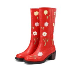 Womens Western Boots With Floral And Embroidery Details - Red, 36