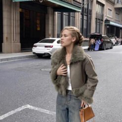 Alternative view of Leather-and-fur Jacket With Suede Lining Short Biker Style