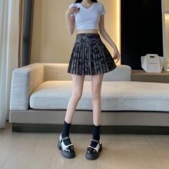 Camouflage All-Match Mid-Rise Pleated A-Line Skirt - Camouflage, XL