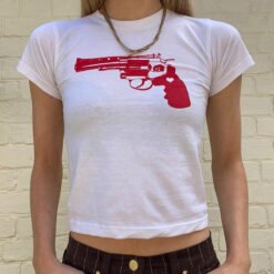 Women's Pistol Funny Print Cropped T-shirt - White, L