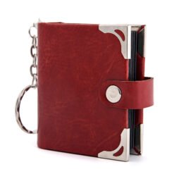 Mini Leather Photo Keychain Pendant - Dark Red Ribbon Buckle