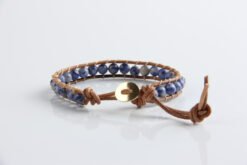Alternative view of Popular white point blue natural stone leather woven 6mm single ring bracelet full handmade bead bracelet