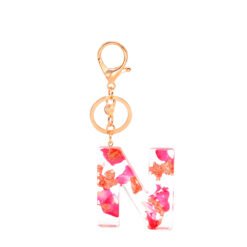 Petal Resin Keychain English Alphabet Pendant - N