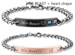 Couple Bracelet Titanium Steel Couple Rose Gold Black Bracelet - C