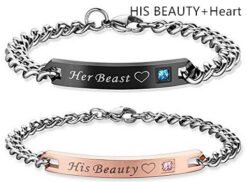 Couple Bracelet Titanium Steel Couple Rose Gold Black Bracelet - D