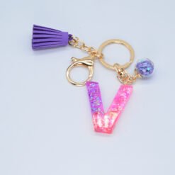 Resin Purple Epoxy English Keychain - V