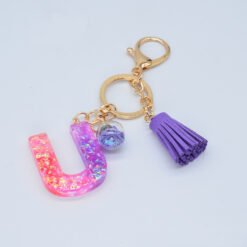 Resin Purple Epoxy English Keychain - U