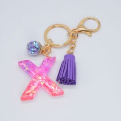 Resin Purple Epoxy English Keychain - X