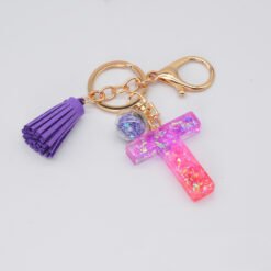 Resin Purple Epoxy English Keychain - T