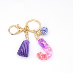 Resin Purple Epoxy English Keychain - J
