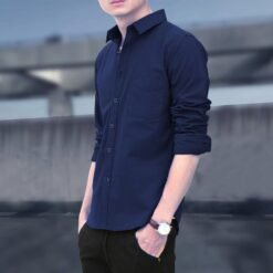 Men's Shirts Slim Fit Casual Long Sleeve Shirts Business Men - Navy Blue, 2XL