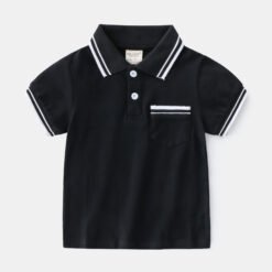 Boys' T-Shirt Summer Polo Shirt - Black, 130cm