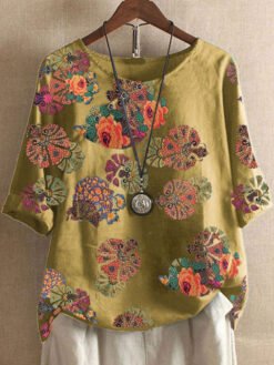 Floral print T-shirt - Yellow, 4XL