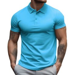 Men's Oversized Collar Solid Color T-shirt - Light Blue, S