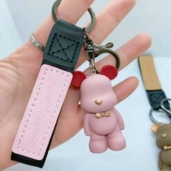 Resin Bow Tie Bear Doll Keychain - Pink