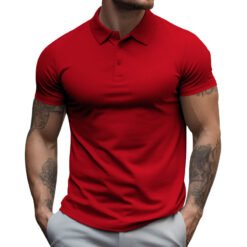 Men's Oversized Collar Solid Color T-shirt - Red, 3XL