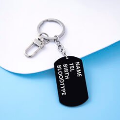 Blank Name Tel Birth Blood Type ID Pendant Stainless Steel Dog Tag Keychain With Clasp