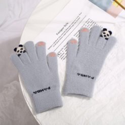 Knitted Gloves Touchscreen Winter Cute Panda Warm Goves For Cycling Women - Grey