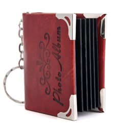 Mini Leather Photo Keychain Pendant - Dark Red With Words