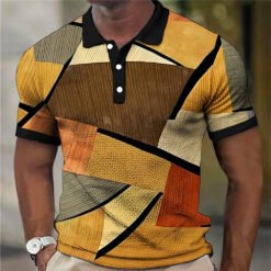 Fashion Men'S Polo Shirts 3d Splicing Plaid Printing Art Men - 12color, M