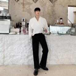 Alternative view of Men Long Sleeve Loose Casual White Shirts