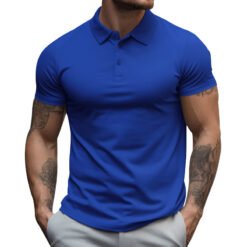 Men's Oversized Collar Solid Color T-shirt - Royal Blue, XL