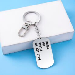 Blank Name Tel Birth Blood Type ID Pendant Stainless Steel Dog Tag Keychain With Clasp - Silver