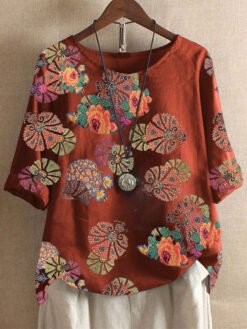 Floral print T-shirt - Red, M