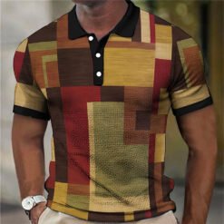 Fashion Men'S Polo Shirts 3d Splicing Plaid Printing Art Men - 3color, 4XL