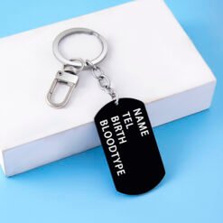 Alternative view of Blank Name Tel Birth Blood Type ID Pendant Stainless Steel Dog Tag Keychain With Clasp