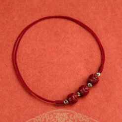 Men's And Women's Fashion Lucky Woven Natural Cinnabar Charm Bracelet - Wine Red Rope