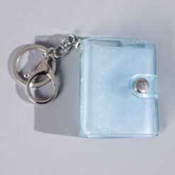 Mini Photo Album Keychain Pocket Interstitial Photo Album ID Photo - Blue, 2inch