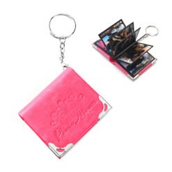 Mini Leather Photo Keychain Pendant - Rose Ribbon