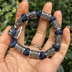 Handmade Paracord Viking Rune Bead Bracelet - Hard Blue Line, 23cm