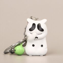 Resin Keychain Chain Orange Cat Bell - White