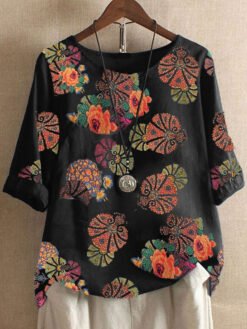 Floral print T-shirt - Navy Blue, S