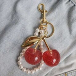 Creative Pearl Resin Cherry Keychain - 2color