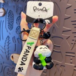 Resin Wood Carving Panda Keychain Pendant - Bamboo Style, OPP Bag Packaging