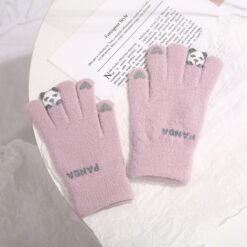Knitted Gloves Touchscreen Winter Cute Panda Warm Goves For Cycling Women - Purple