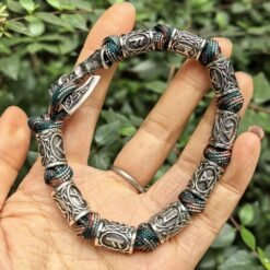Handmade Paracord Viking Rune Bead Bracelet - Camouflage Green, 23cm