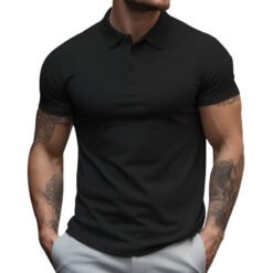 Men's Oversized Collar Solid Color T-shirt - Black, 4XL