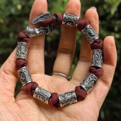 Handmade Paracord Viking Rune Bead Bracelet - Hard Camouflage Red, 19cm
