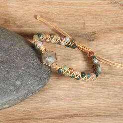 Alternative view of Indian Agate Hexagonal Charm Braided Bracelet