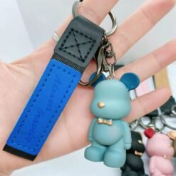 Resin Bow Tie Bear Doll Keychain - Light Blue