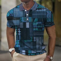 Fashion Men'S Polo Shirts 3d Splicing Plaid Printing Art Men - 6color, M
