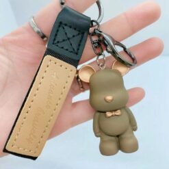 Resin Bow Tie Bear Doll Keychain - Coffee