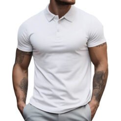 Men's Oversized Collar Solid Color T-shirt - White, 2XL