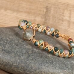 Indian Agate Hexagonal Charm Braided Bracelet - Picture color